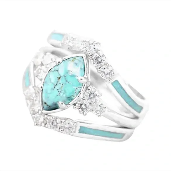 New 3pcs/set Turquoise Exquisite Moissanite Anniversary Party Ring - Picture 1 of 16